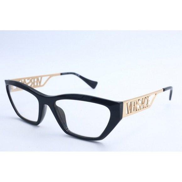 New Authentic Versace VE 3327-U GB1 Black Cat Eye Eyeglasses Clear Lenses 55mm